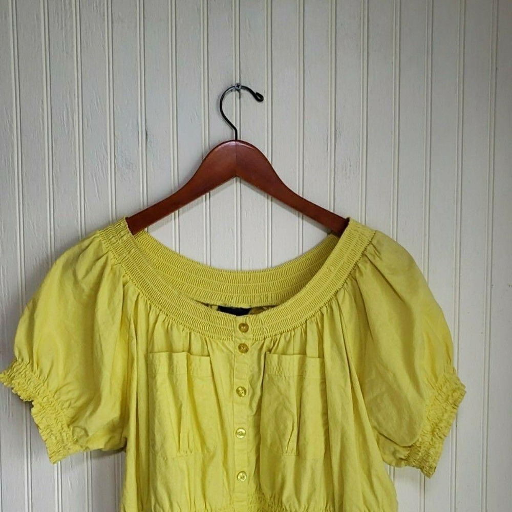 Deréon Blouse Womens Plus 3X Yellow Scoop Neck Short Puff Sleeve Tunic Top
